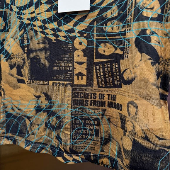 NWT Miaou Long Sleeve Tee Shirt in Mesh Wanted Print - Picture 13 of 16